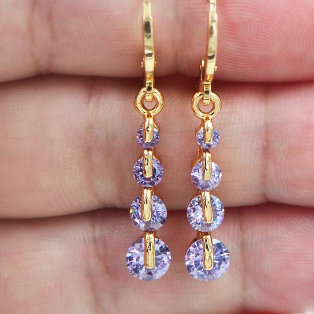 🎀18k Royal Round Amathyst Gemstone Drop Earrings - Picture 1 of 5